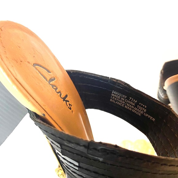 Clarks Womens Black Leather Two Strap Block Heel Slide Sandals Size 7.5M 13276 - Picture 6 of 8
